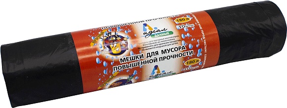 Мешки мусорные ПВД 180л 88x110см В рулонах (Дачные, по 10 шт) Идеал (х1/15) [упаковка]
