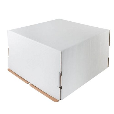 Коробка картонная для торта 300х300х190мм для до 2 кг 3-слойная, крышка + дно цвет Белый/Бурый (х1/20)
